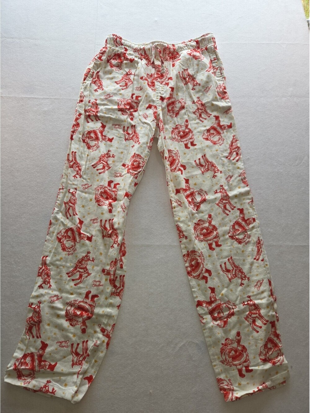 Old Navy Mens Pajama Pants Red White Santa Reindeer Christmas M B5 0074